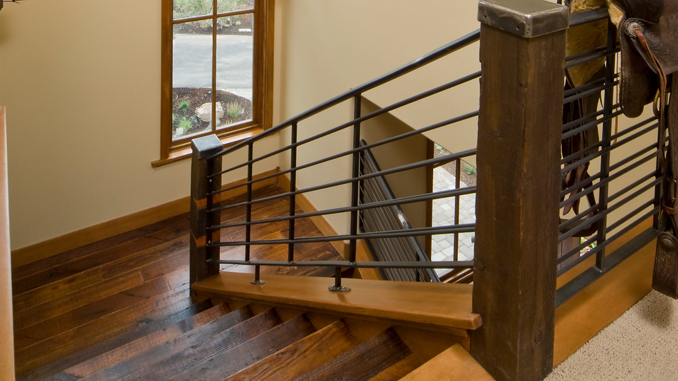 an outdated indoor railing