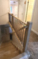 after, modern railing, simple box newel, black metal balusters, morristown, NJ