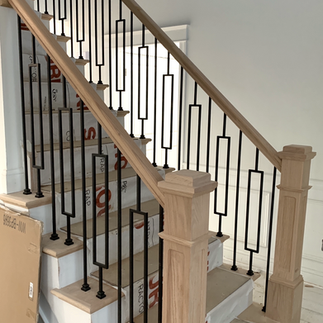 modern metal and wood rails with metal square balusters