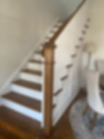 after- new modern all wooden railings primed white square balusters with modern box newel post