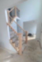 Custom box newels, mission flat panel with metal balusters installed in manalapan, NJ
