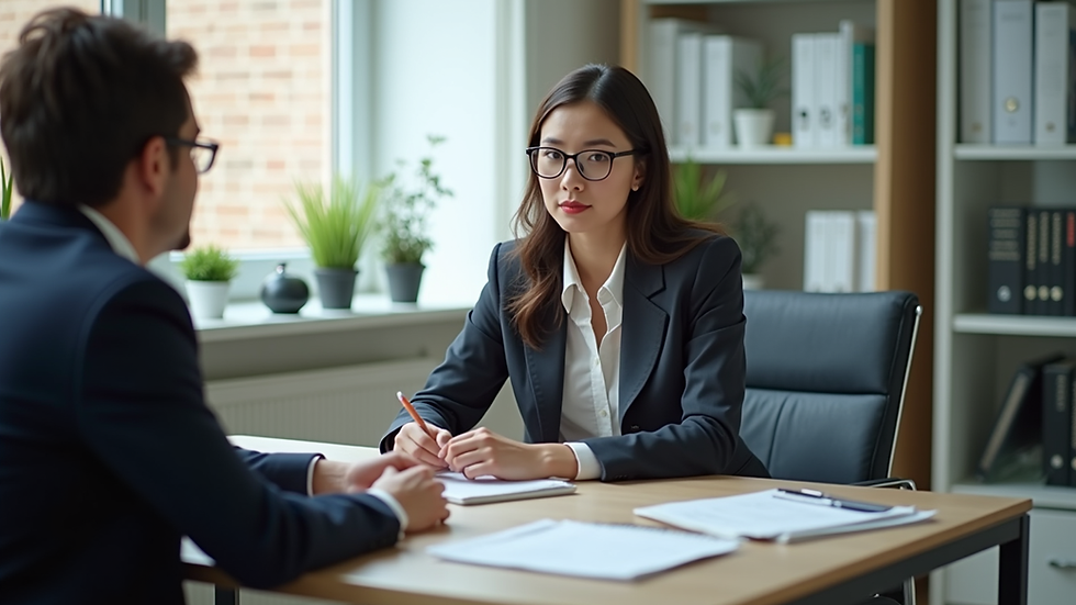 Eye-level view of a bilingual legal consultation in an office