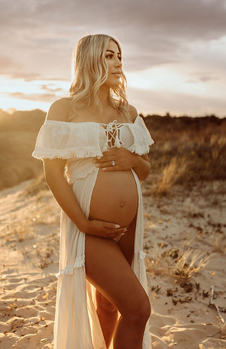 Pregnancy maternity beach sunset photoshoot grassy