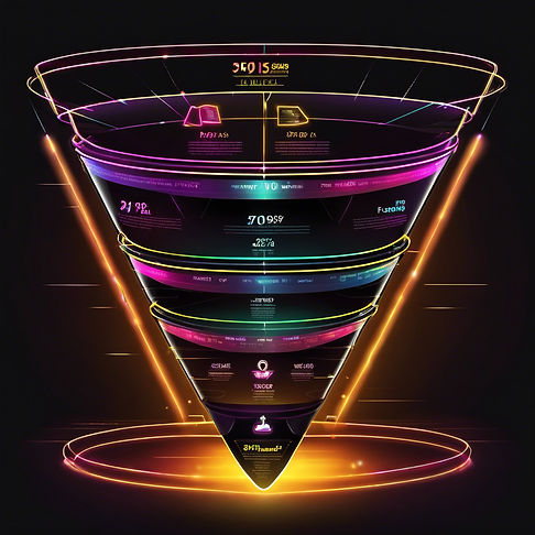 a digital sales funnel with a lot of data and with fantasy glow in black background.jpg