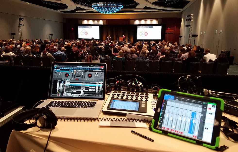 Eye-level view of a modern audio setup with speakers and sound equipment