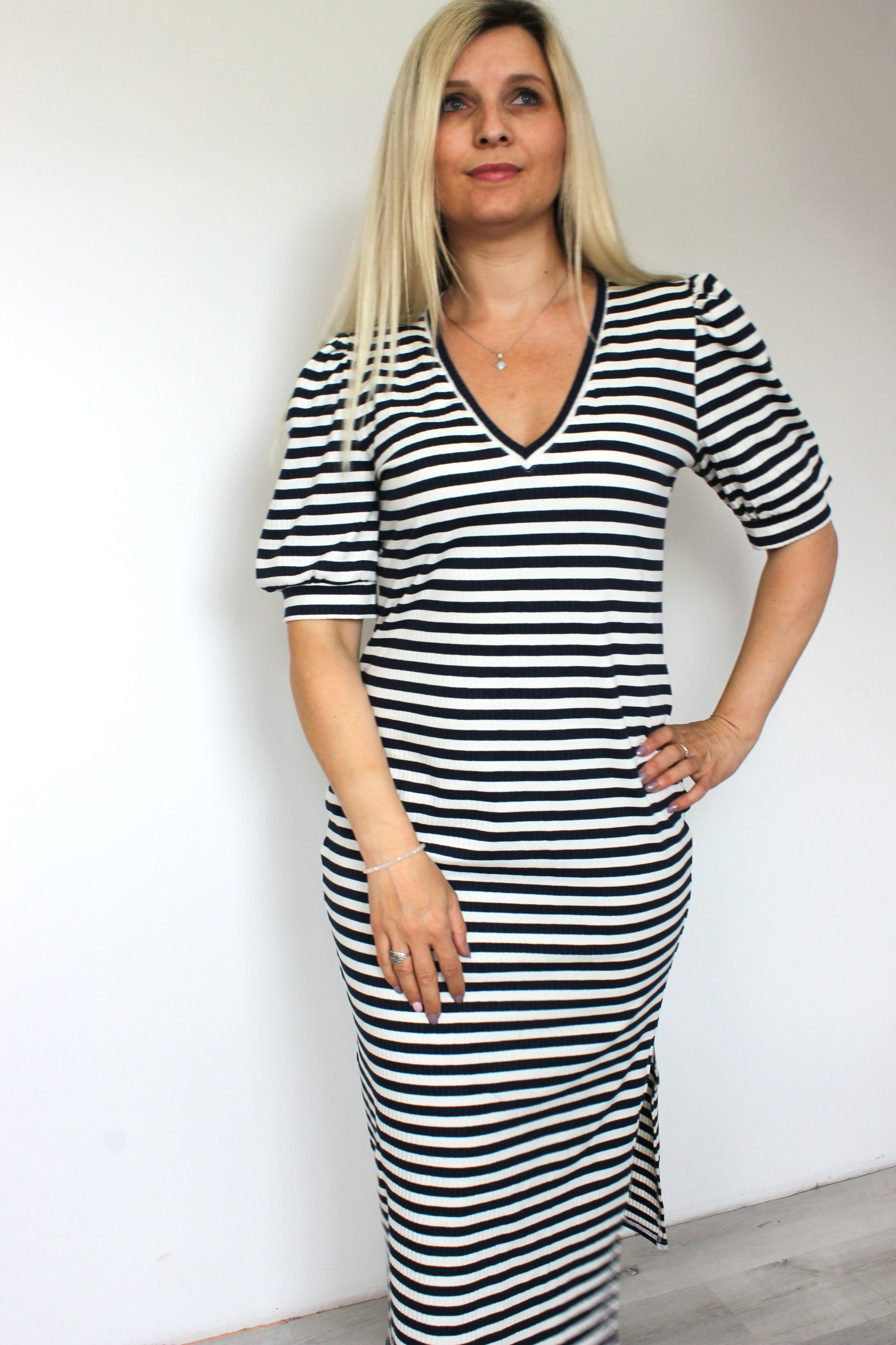 Šaty Puff proužek dlouhé