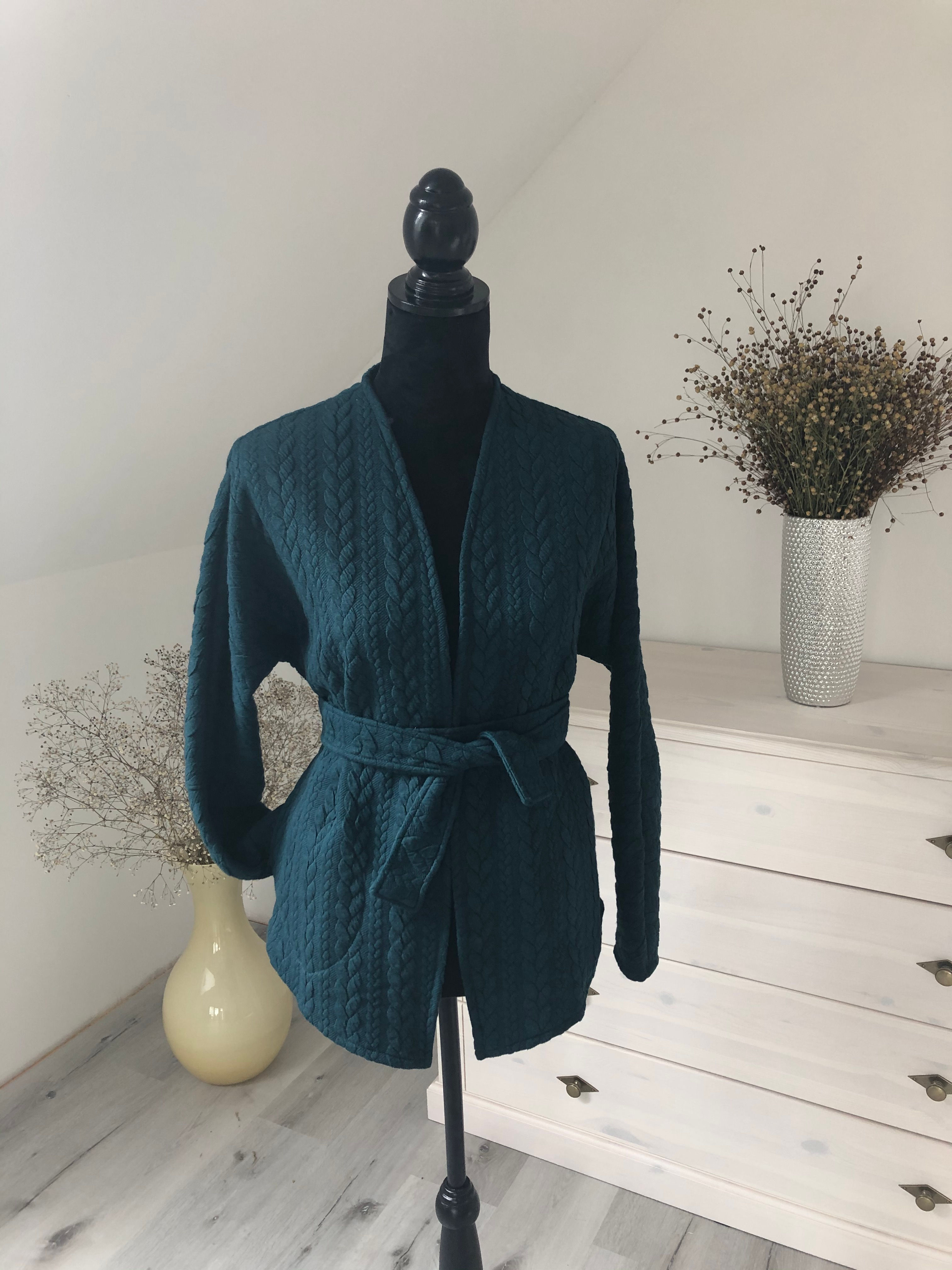 Kimonové sako copánek tmavě zelené