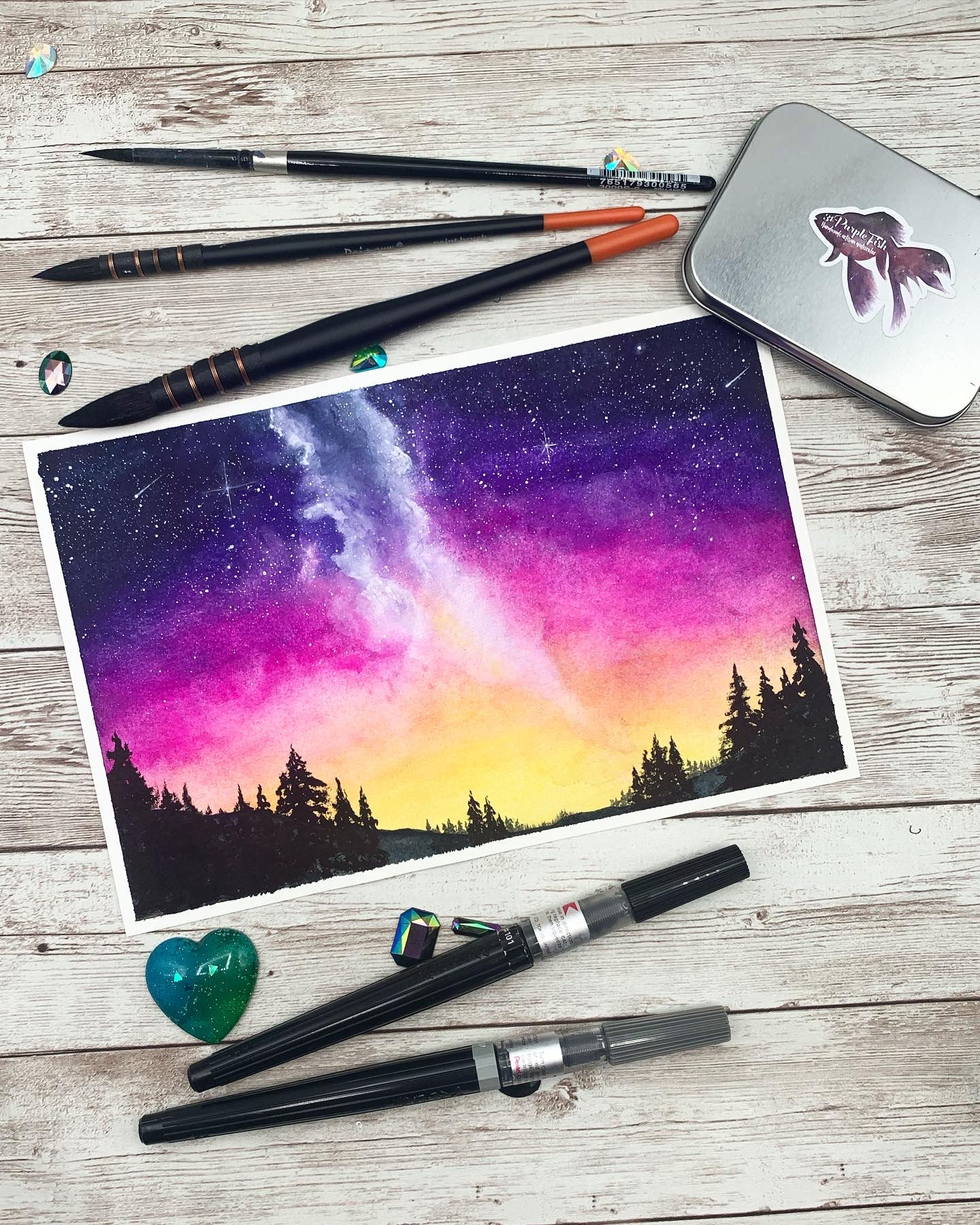 Pink Sunset Watercolor Painting