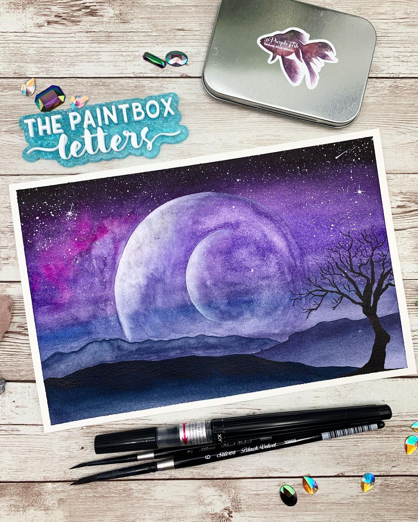 Two Moons Watercolor Painting