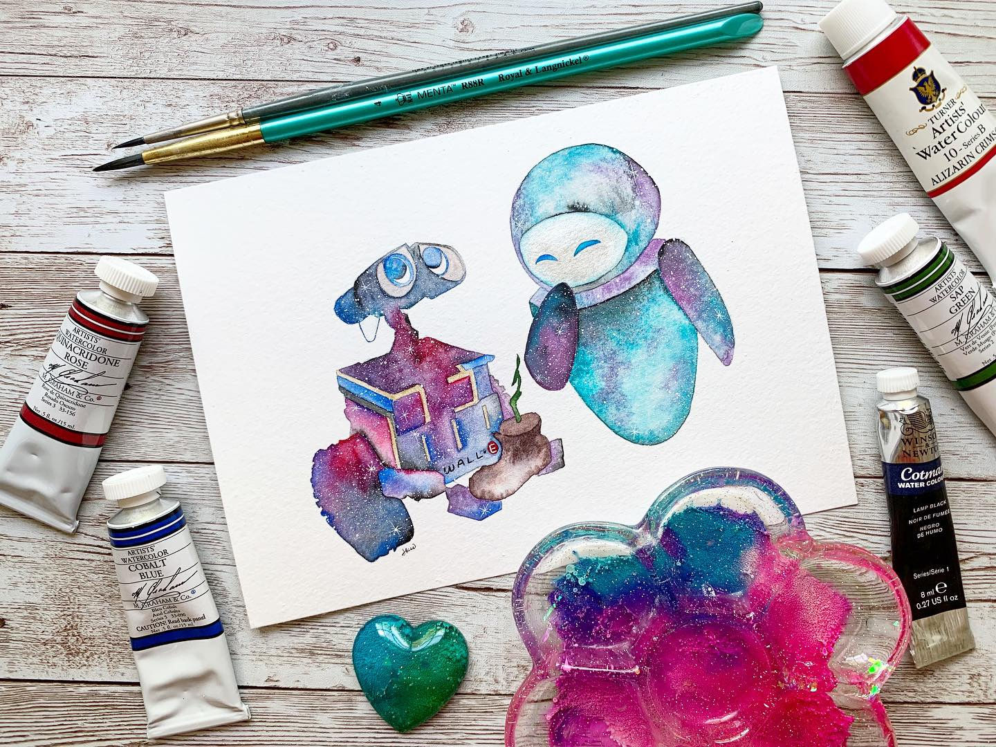 Wall-E Love Watercolor Painting
