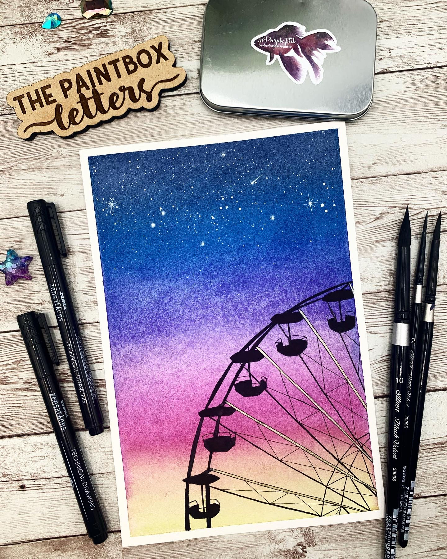 Ferris Wheel Watercolor Painting