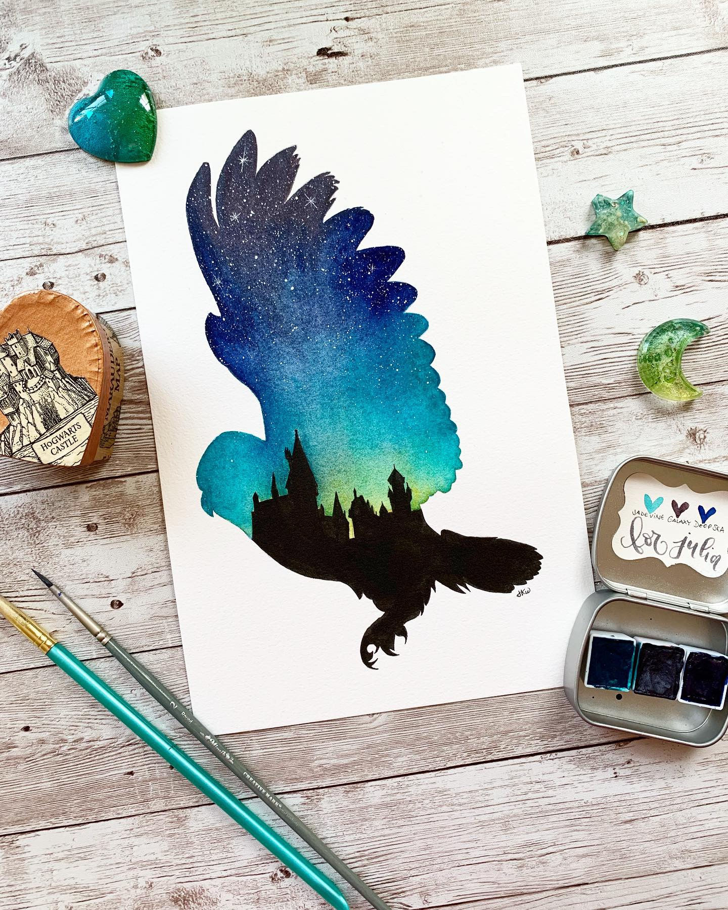 Hedwig at Hogwarts Watercolor Painting