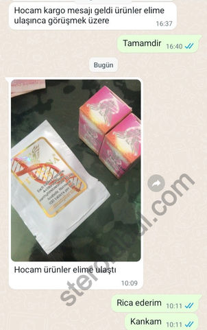 WhatsApp mesajlaşma ekranı, Hocam kargo mesajı, ürünlerime bakıyorum, Müşteri Memnuniyeti, SteroidSatınAl