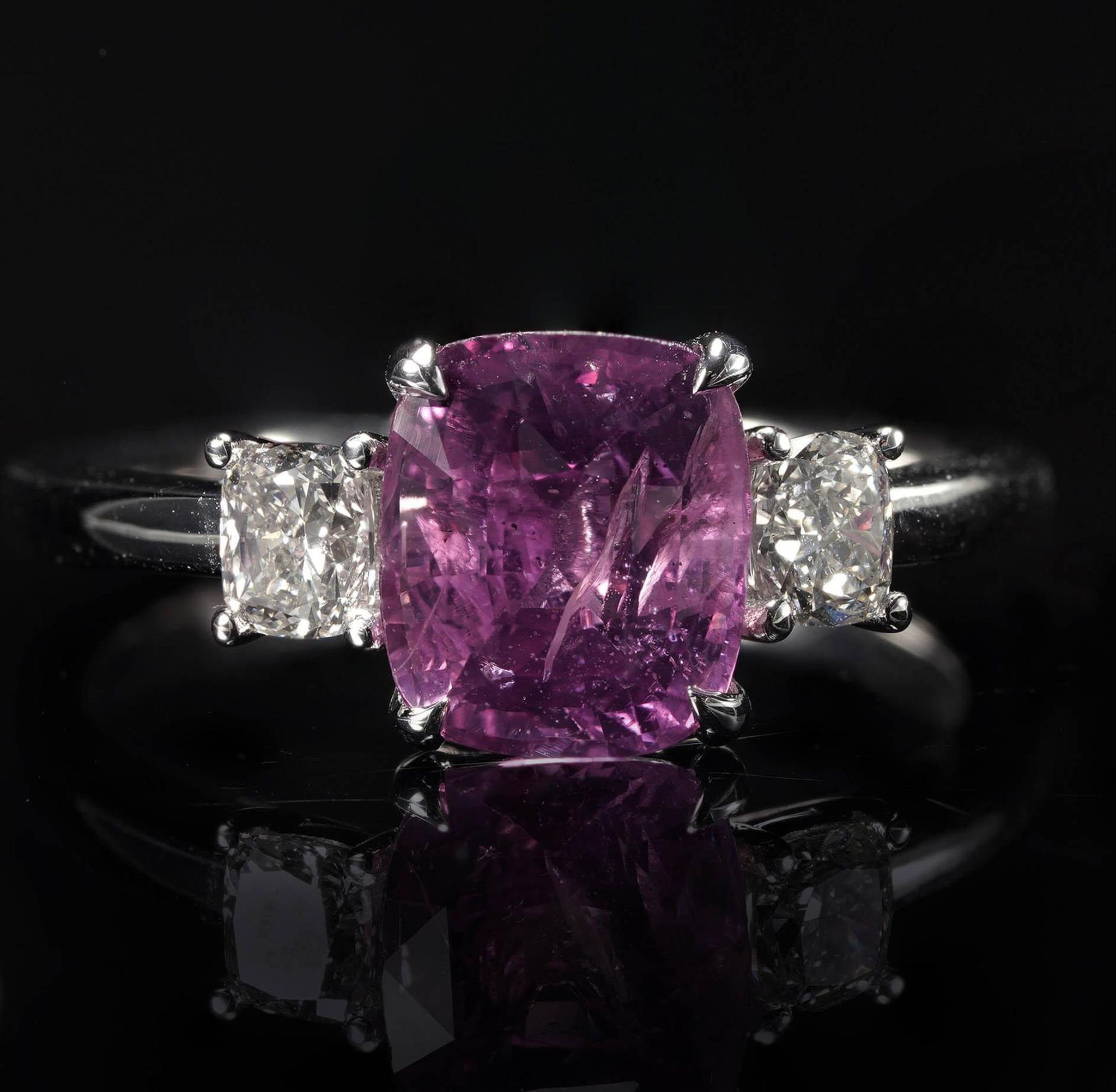 Pink Sapphire and Cushion Diamond Ring (GIA Certified) - 6.5 size