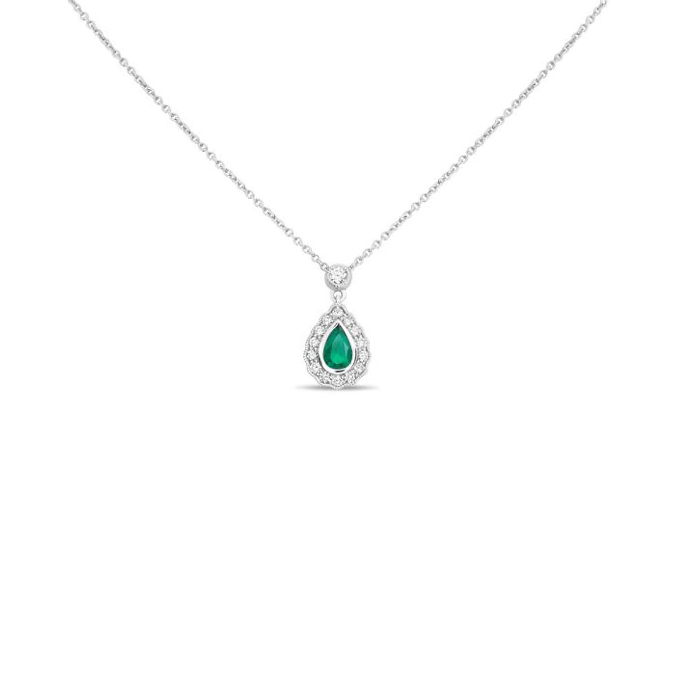 Pear-shaped Emerald Halo Necklace