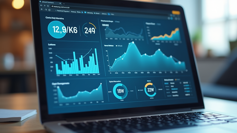 Close-up view of a laptop screen showing digital marketing analytics for healthcare