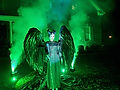 Maleficent in fog at Haunted Halloween House in Greenville yard display