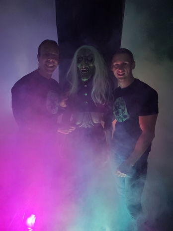 Steven Mueller and Brian Taillon at Haunted Halloween House in Greenville, North Carolina