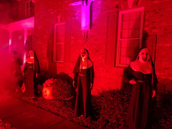 Sidewalk of the Haunted Halloween House on trick-or-treat