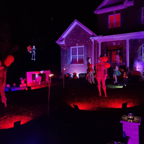 Creepy clowns at the Halloween yard display in Greenville, NC, the Halloween capital of North Carolina