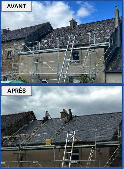 Avant / Après Rénovation de toiture à Yviganc-la-Tour. Vue du pan n°2.