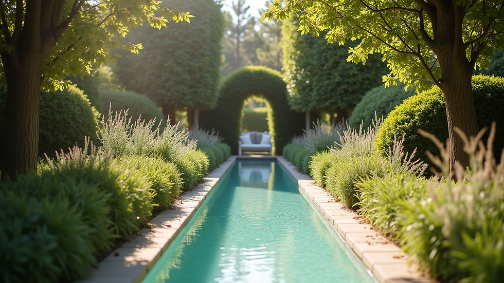 Vue en plongée d’un jardin décoré pour une cérémonie de mariage en plein air