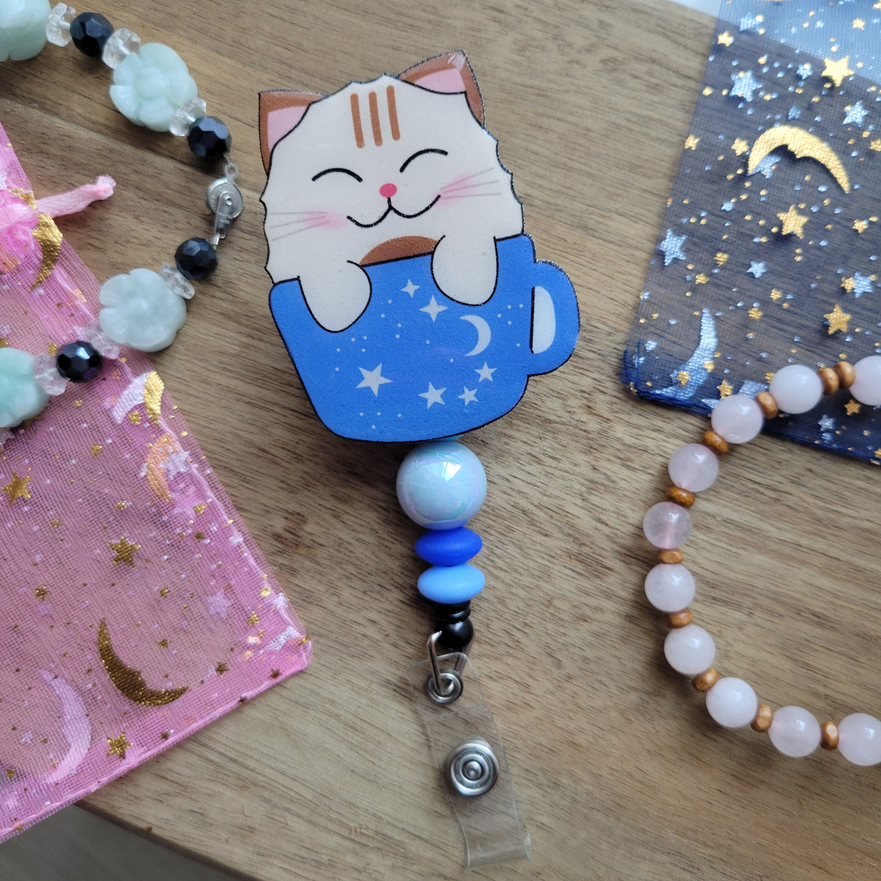 Beige Cat - Celestial Mug - Badge Reel