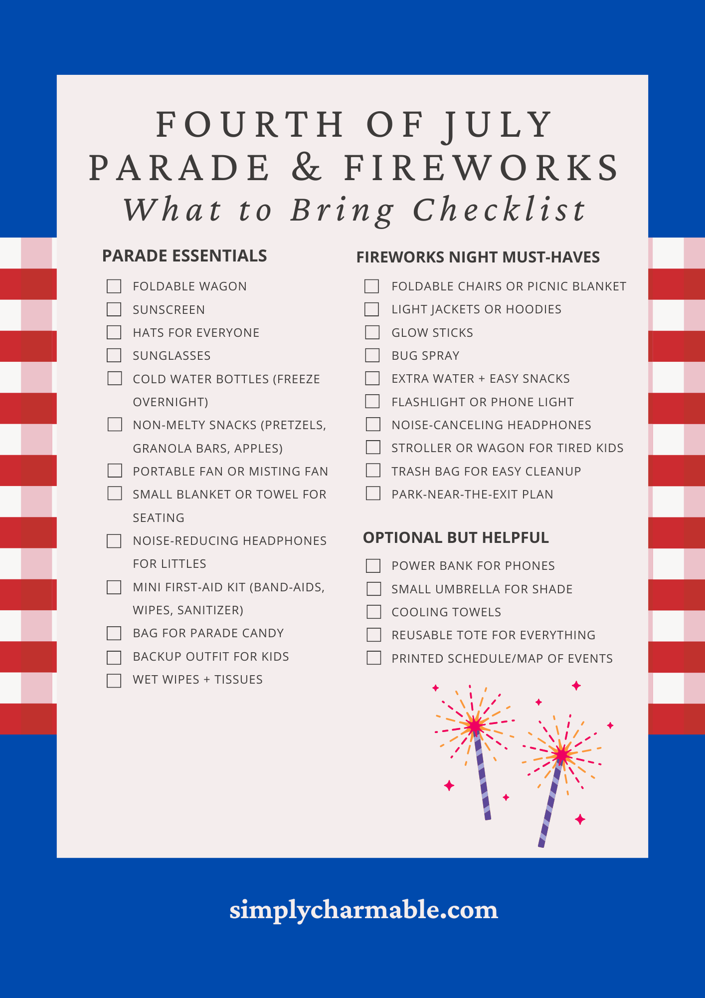 Fourth of July Parade & Fireworks What To Bring Checklist