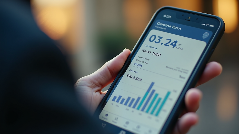 Close-up view of a smartphone displaying Gemini Earn interest rates