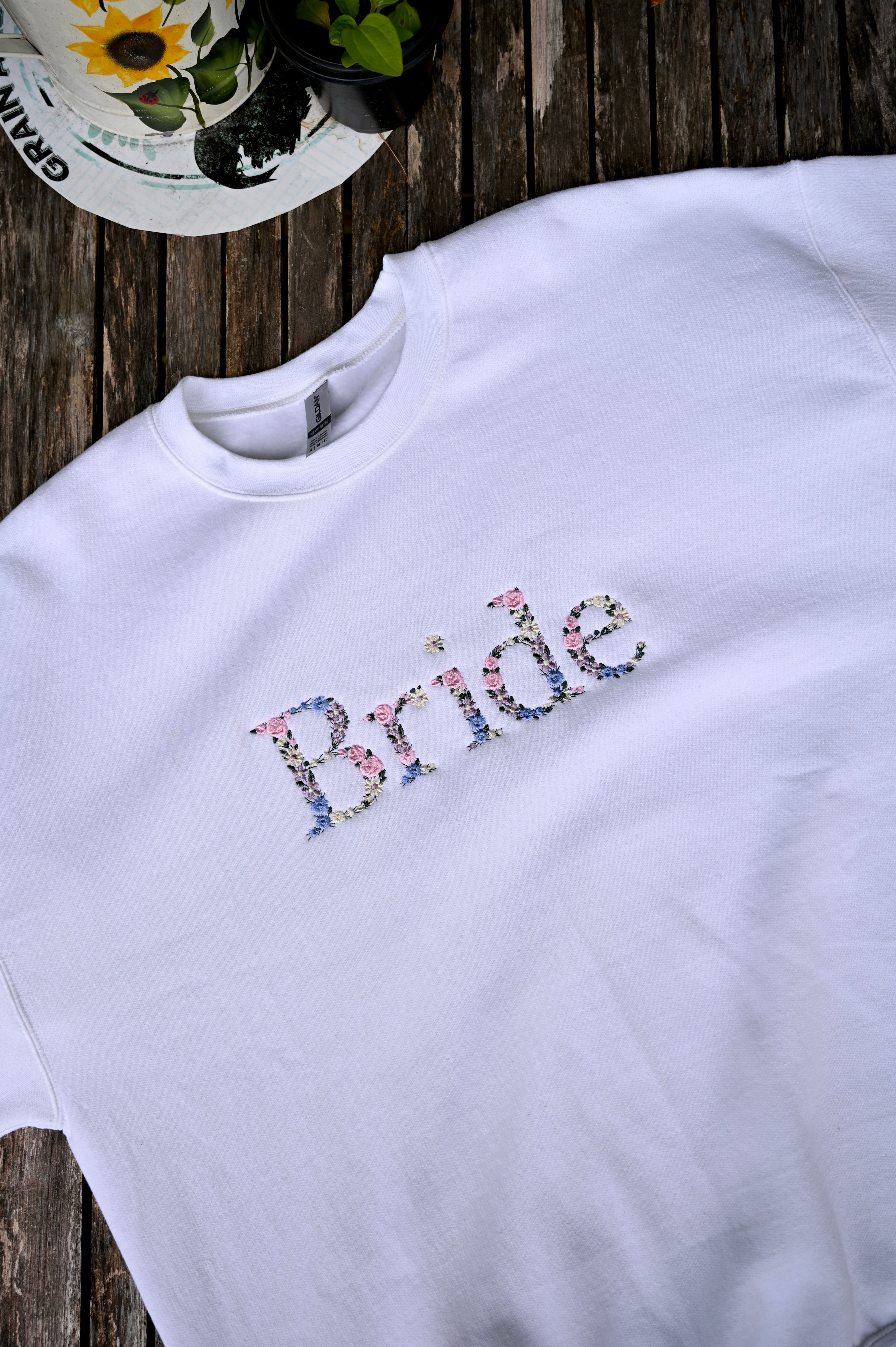 Custom Embroidered Sweet Floral Font Crewneck Sweatshirt