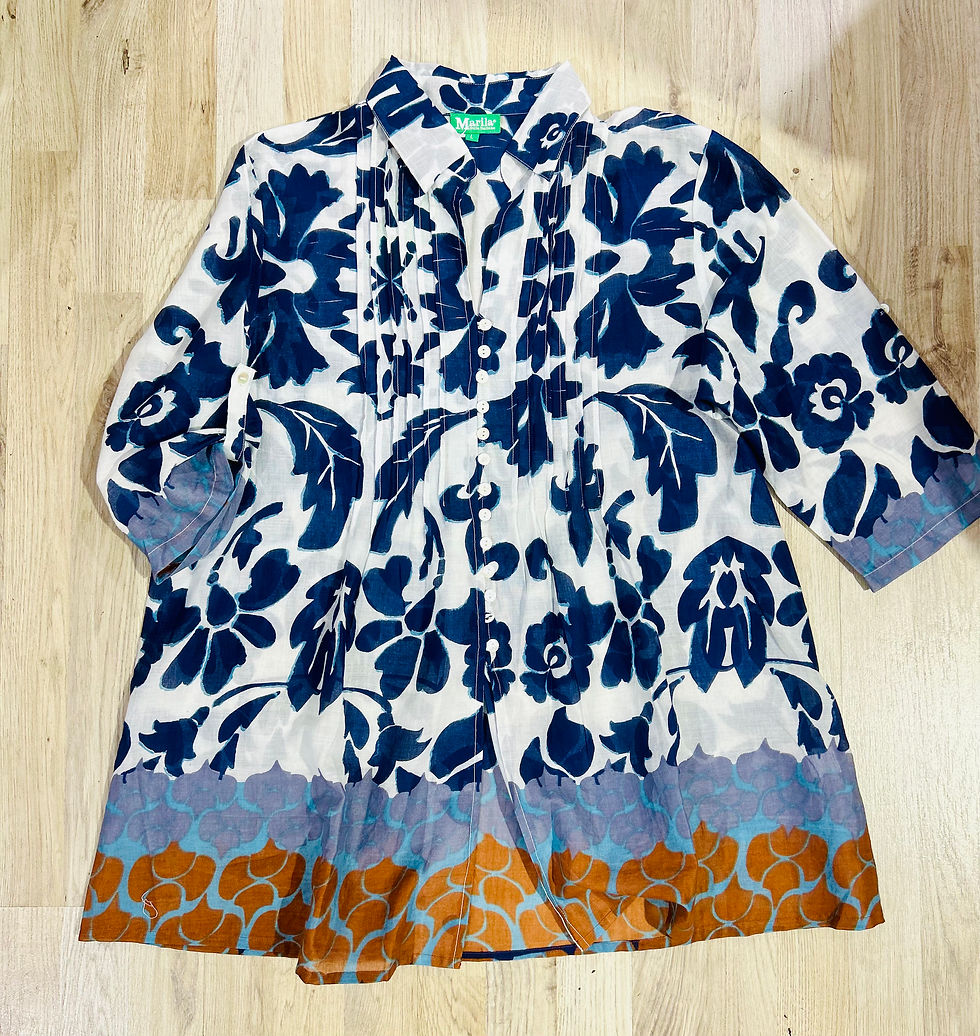 Thumbnail: Camicia in cotone Fantasia blu nocciola bianco