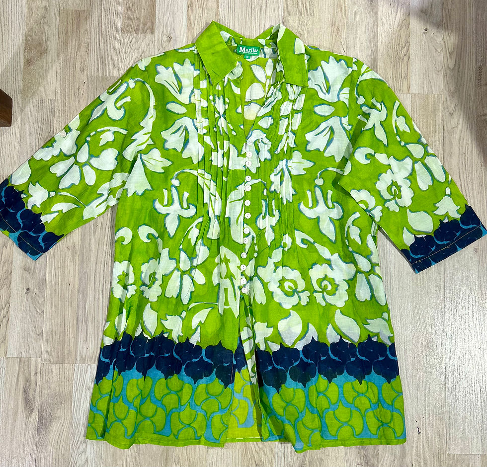 Miniatura: Camicia in cotone fantasia Lime Blu Bianco