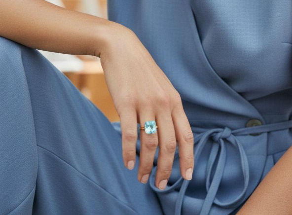 Anello in Vetro Lavorato con Pietra Nuda e Base Oro