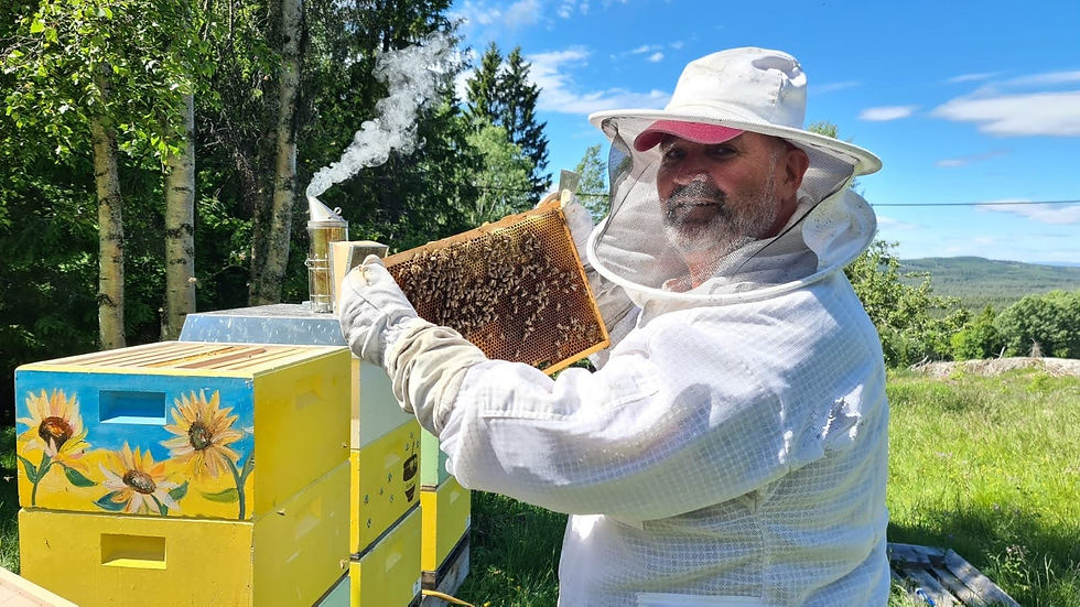 The author tending his bees