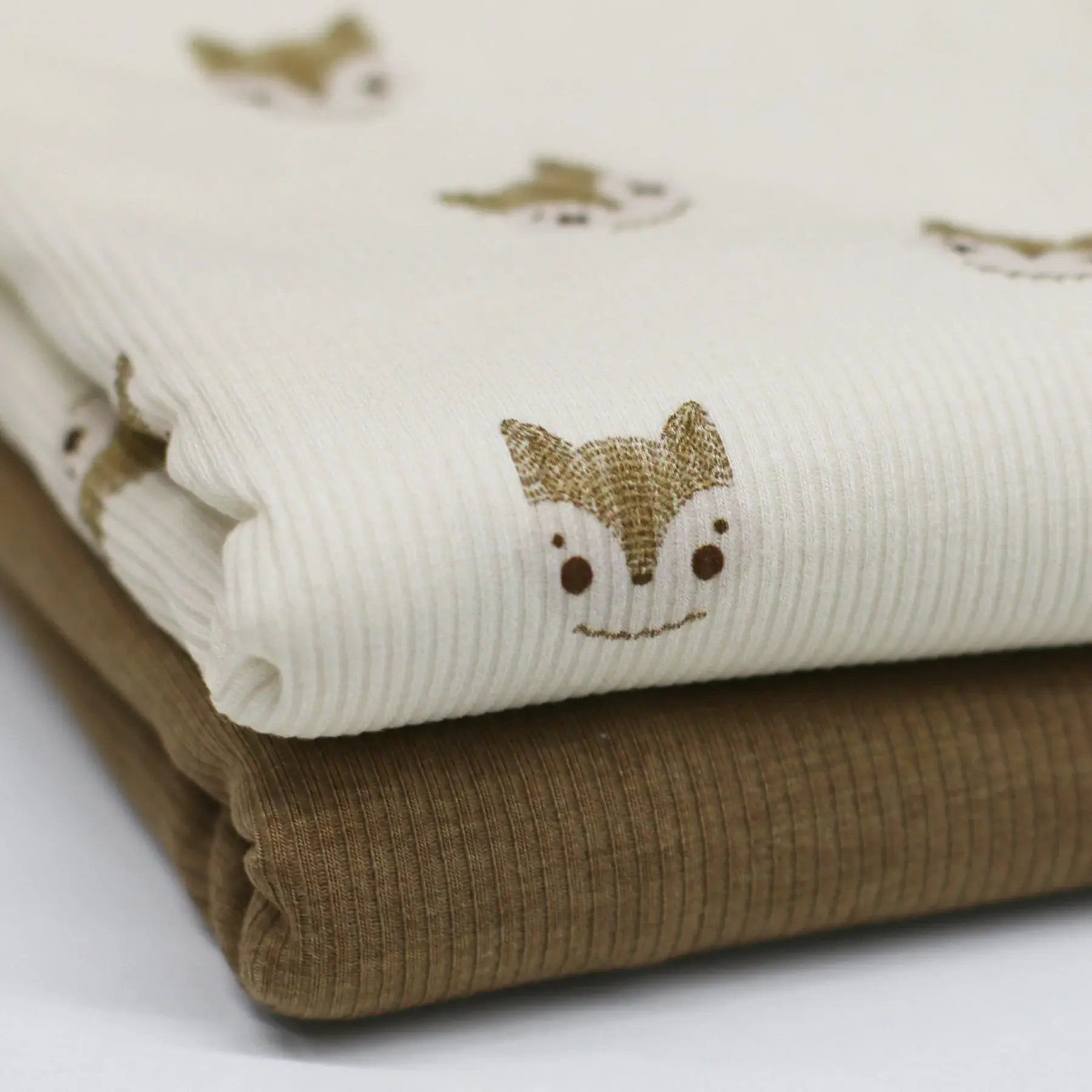 Ribjersey Füchse Hellbeige, Rippjersey, gerippt, Fuchsköpfe