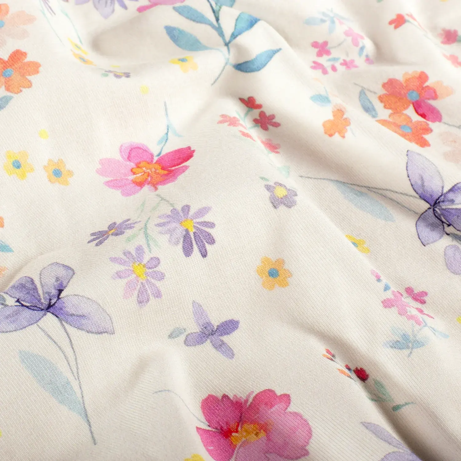 Bio Baumwolljersey bunte Frühlingsblumen Aquarell