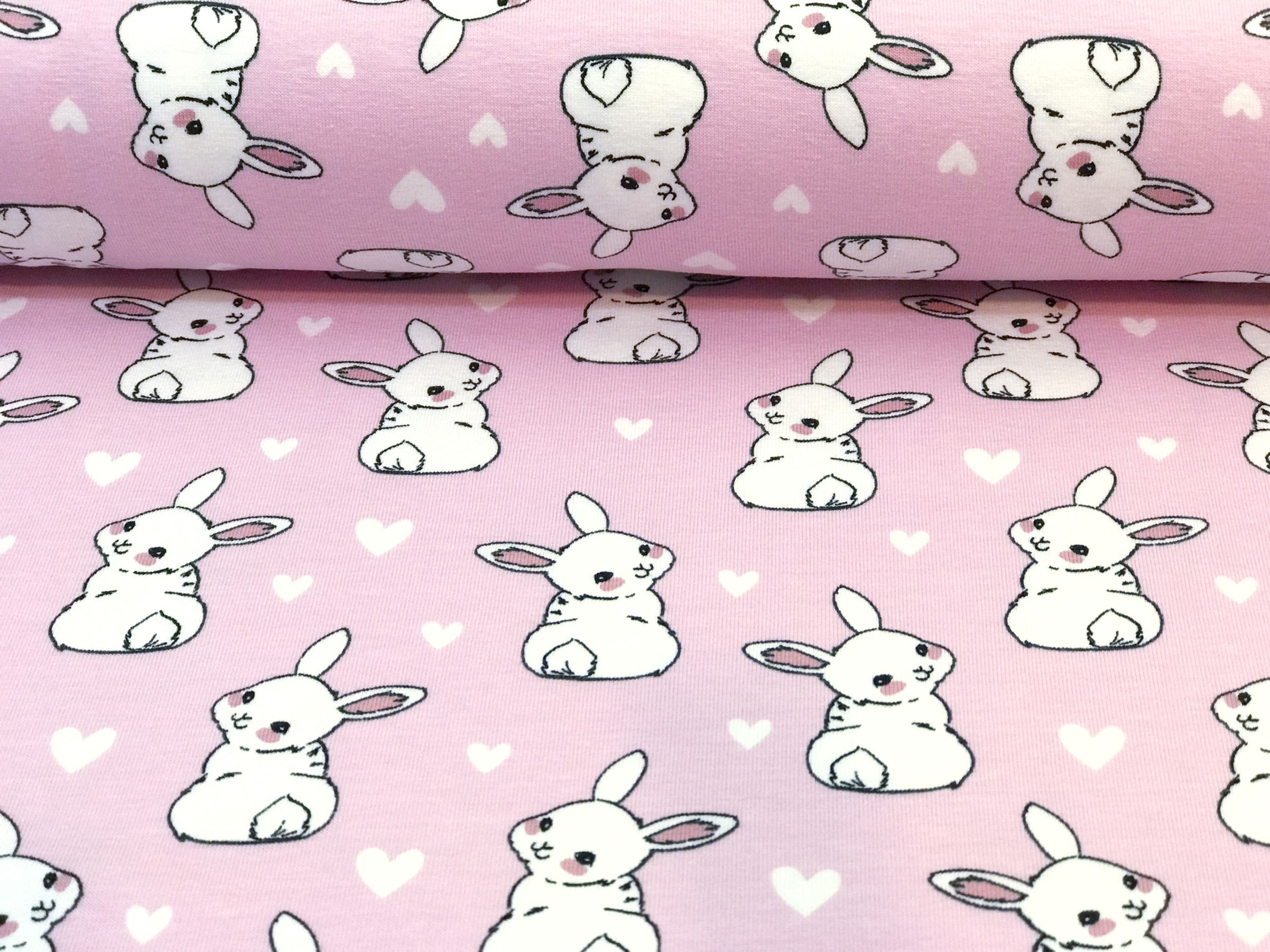 Baumwolljersey Herzchen Hasen Rosa