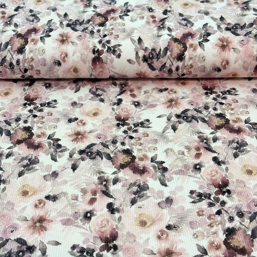 Miniaturbild: Ribjersey Blüten in Old Mauve, Rosa und Grau, Rippjersey, gerippt, Rippenjersey