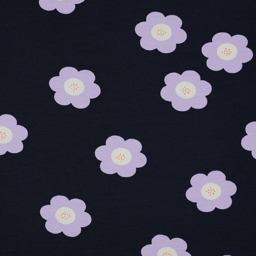 Miniaturbild: Sommersweat French Terry Retro Blumen Marineblau