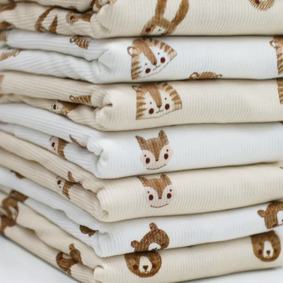 Miniaturbild: Ribjersey Füchse Hellbeige, Rippjersey, gerippt, Fuchsköpfe