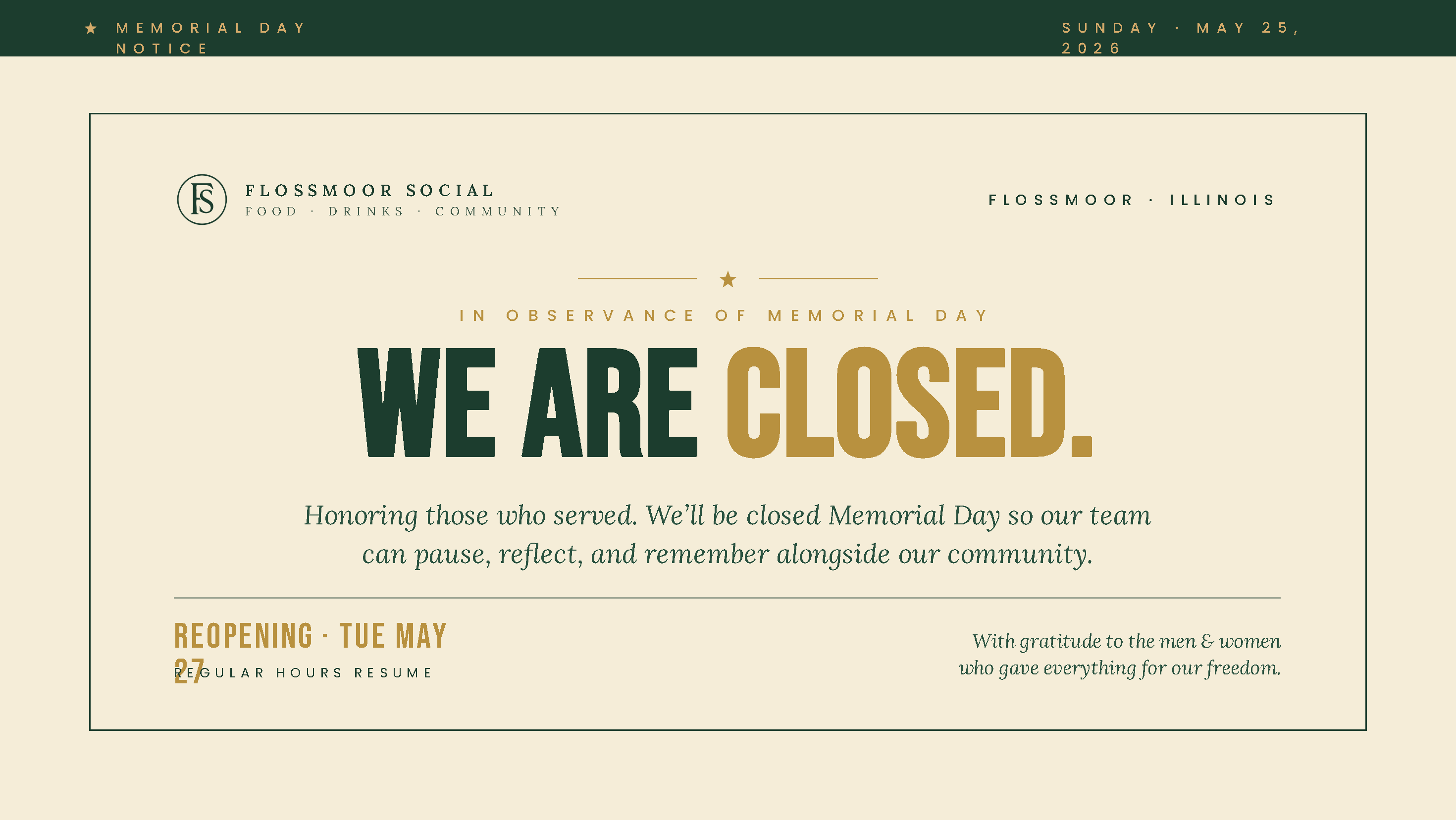 Memorial Day Closure