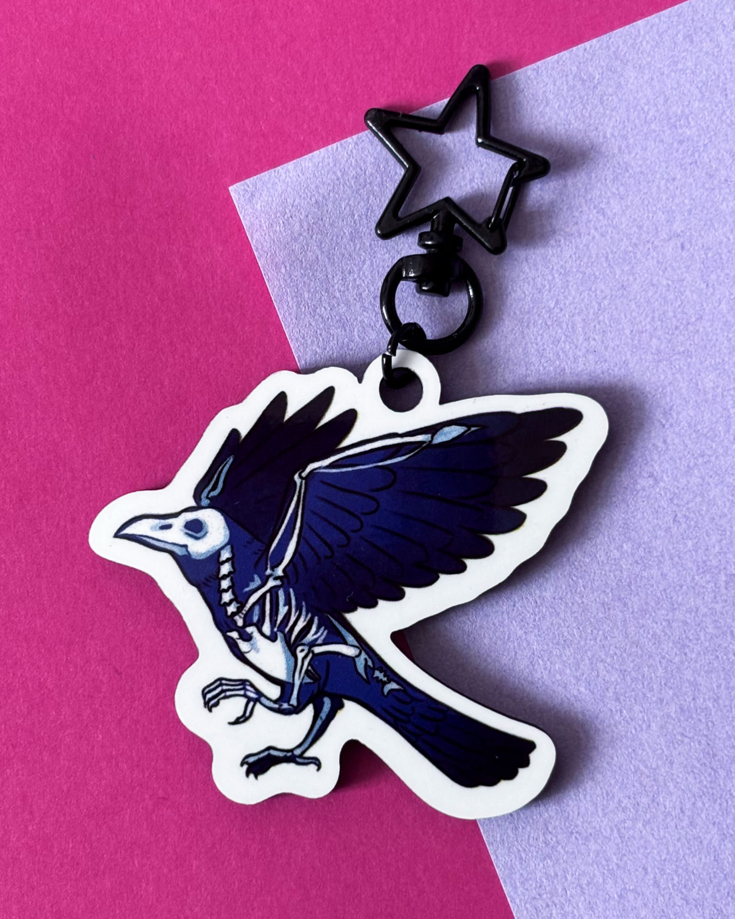Skeletal Raven Wooden Keychain