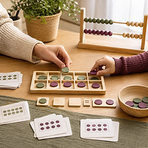 Practical maths activity using manipulatives and number cards to develop number sense.