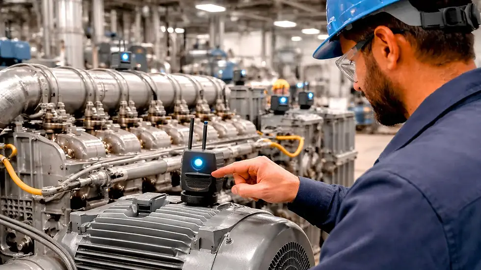 Vibration monitoring sensors mounted on electric motor for AI industrial predictive maintenance