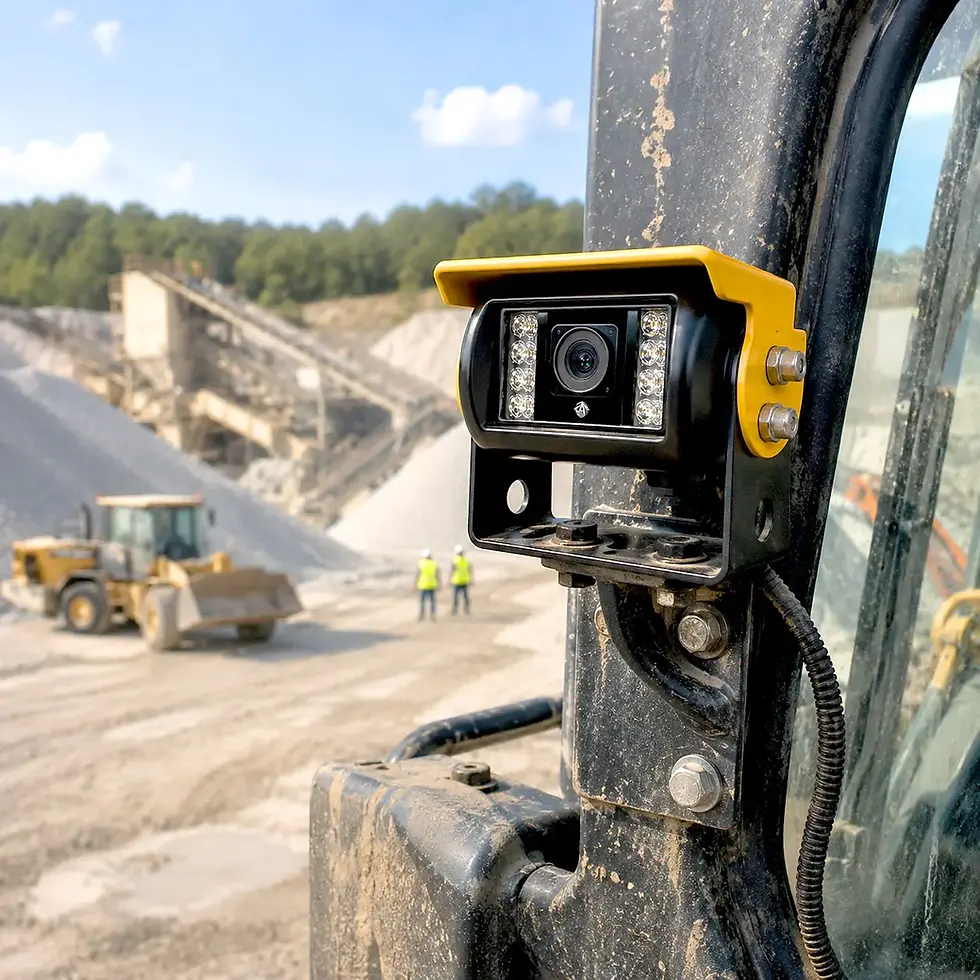Forklift camera with recording IP69K-rated hardware operating in harsh outdoor conditions.