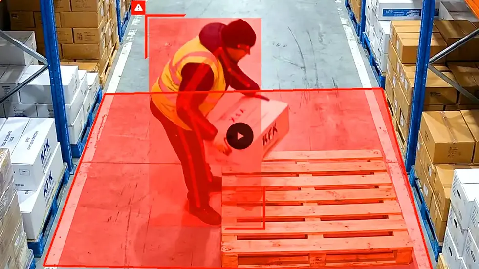 inviol AI environment health safety software analyzing warehouse CCTV video to detect unsafe manual lifting and workplace risk zones.