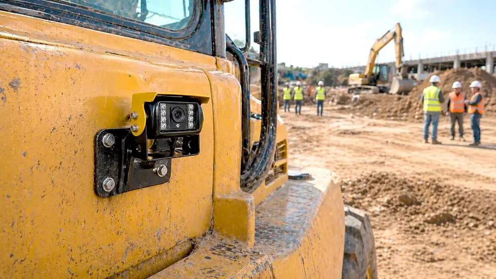 Multi-camera AI system recording construction site liability documentation from equipment-mounted cameras