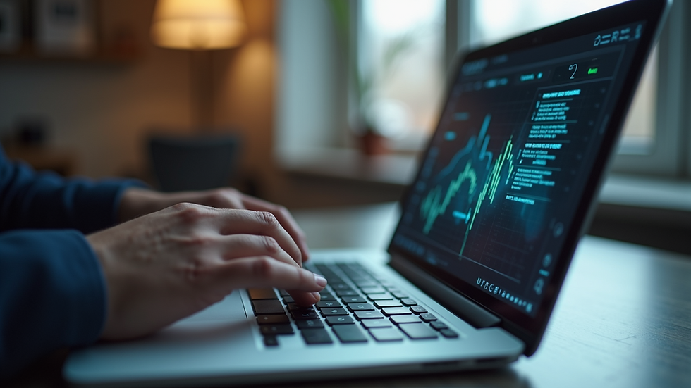 Close-up view of a person typing on a laptop with cybersecurity software open