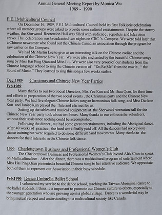 Monica Annuak report page 1 from 1989 to
