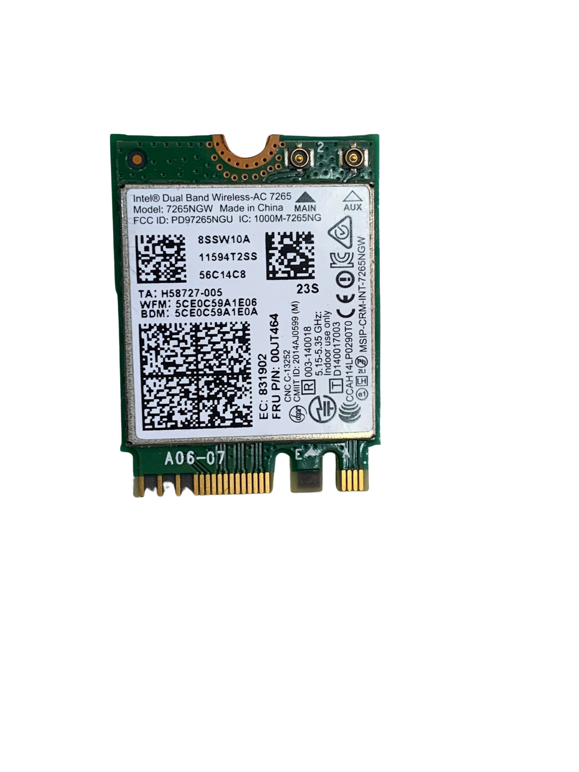 Intel Dual Band Wireless-AC 7265 7265NGW WiFi + Bluetooth Kart 867 Mbps M.2